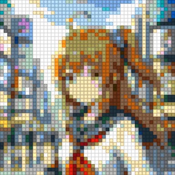肌色3色を抜いたモザイク。顔があったあたりがLight Bluish GrayとTanで塗りつぶされ、人物が背景に溶ける