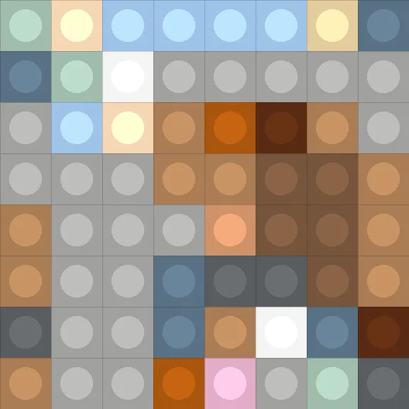 8x8。完全に色タイル。元の絵を知らないと何が描いてあるかわからない