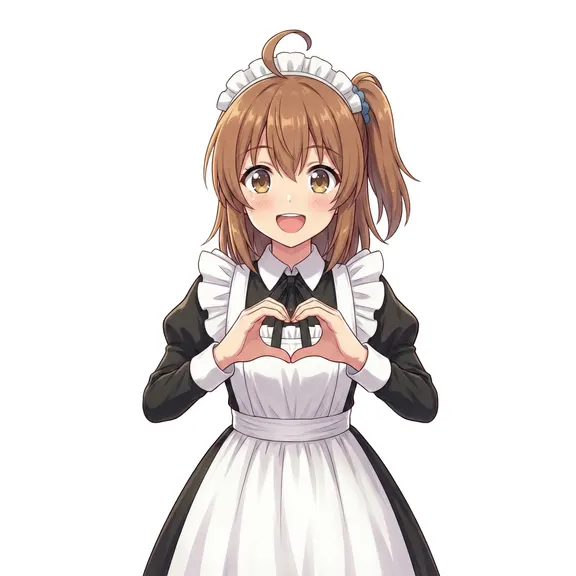 入力1。白背景にメイド服のかなちゃんが手でハートを作っている