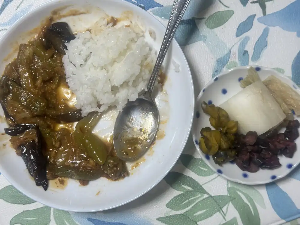 ナス炒めぶっかけご飯と甘味