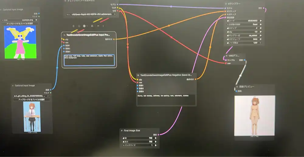 ComfyUIでの生成画面