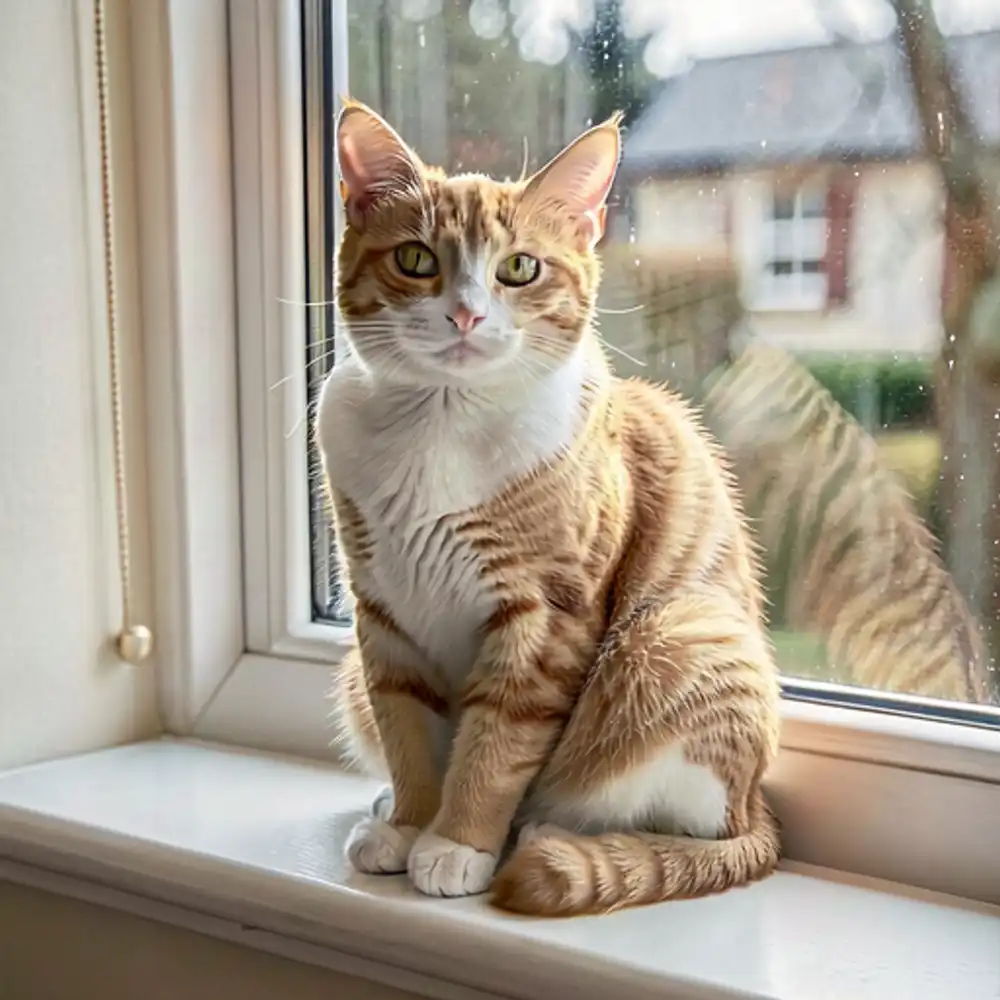 Flux-2-Klein-4Bで生成した猫の画像。窓辺に座る茶トラ猫、フォトリアリスティック品質