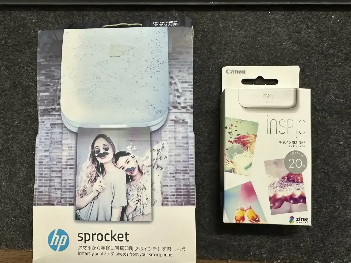 HP Sprocket and Canon iNSPiC paper package