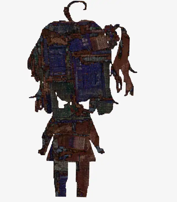 3D result of the chibi pixel art, a lumpy broken mesh