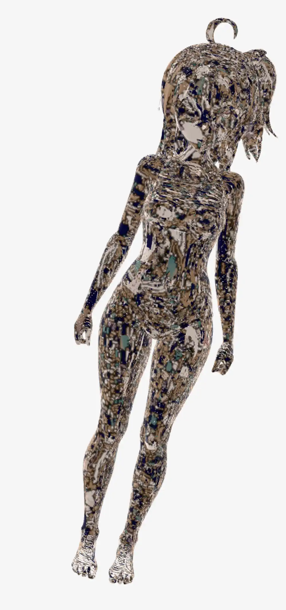 Kanachan 3D mesh, front. Shape reads as a humanoid but texture is noisy