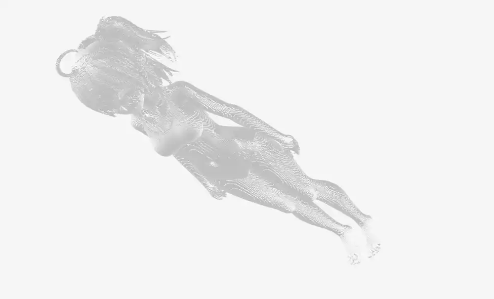 Kanachan 3D, vertex colors, three-quarter view. Has real volume