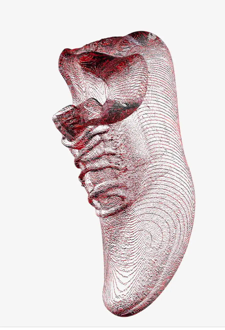 Shoe GLB output, texture is noisy red patterns