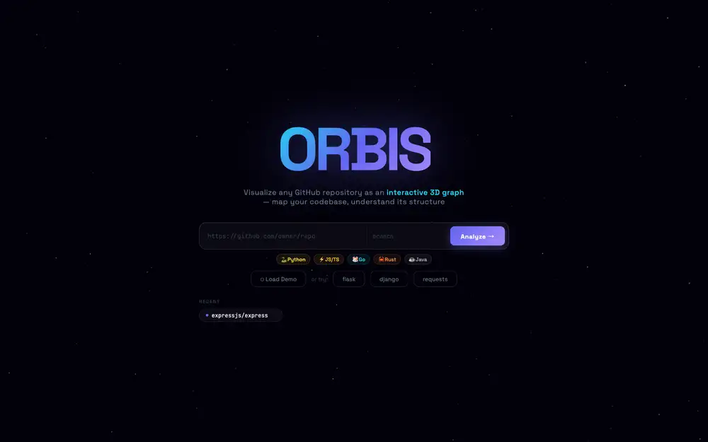 Orbisのトップ画面
