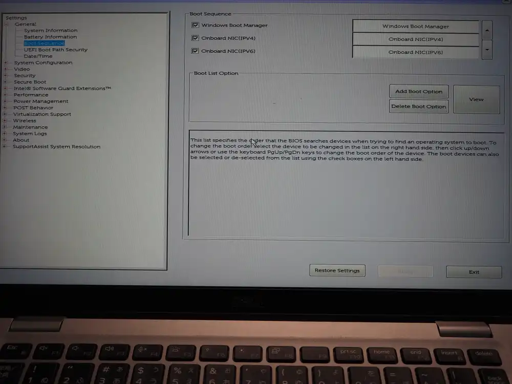 Boot Sequence screen with only Windows Boot Manager and Onboard NIC (IPv4/IPv6)