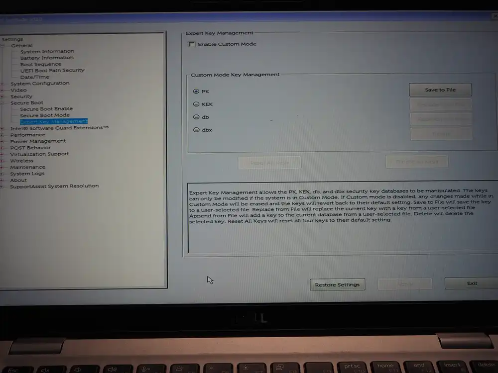 Expert Key Management. Enable Custom Mode stays off, don't touch