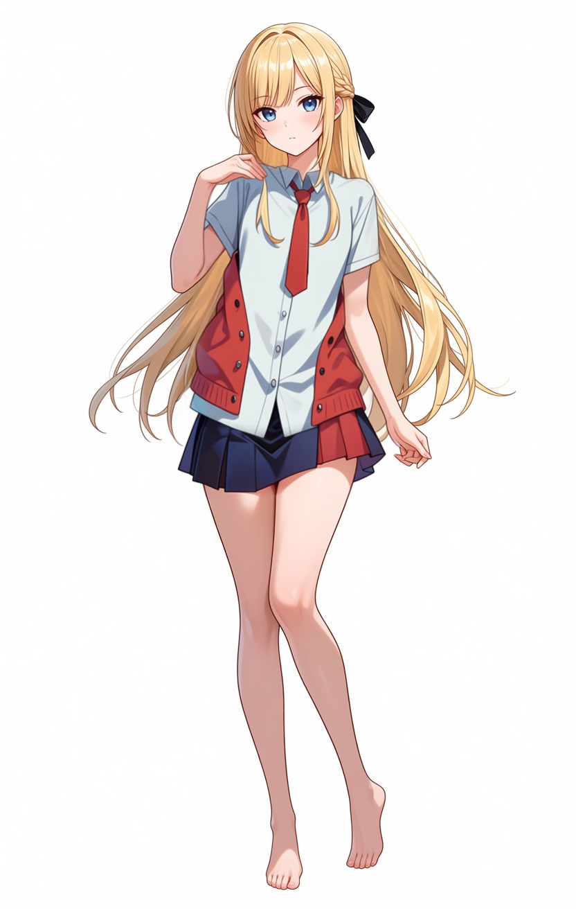 11枚目: white shirt + tie underneath, with an extra unrequested cardigan/vest layered on top