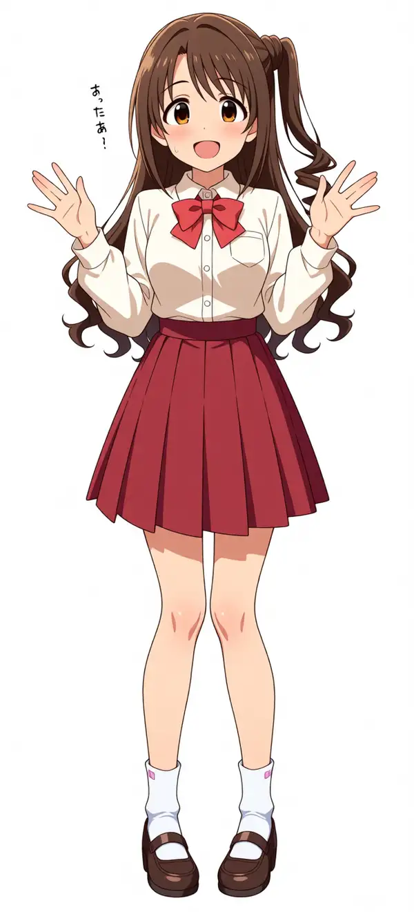 Anima's rendering of Uzuki Shimamura (seed 1293127692). School uniform + brown hair + left-leaning hair tie