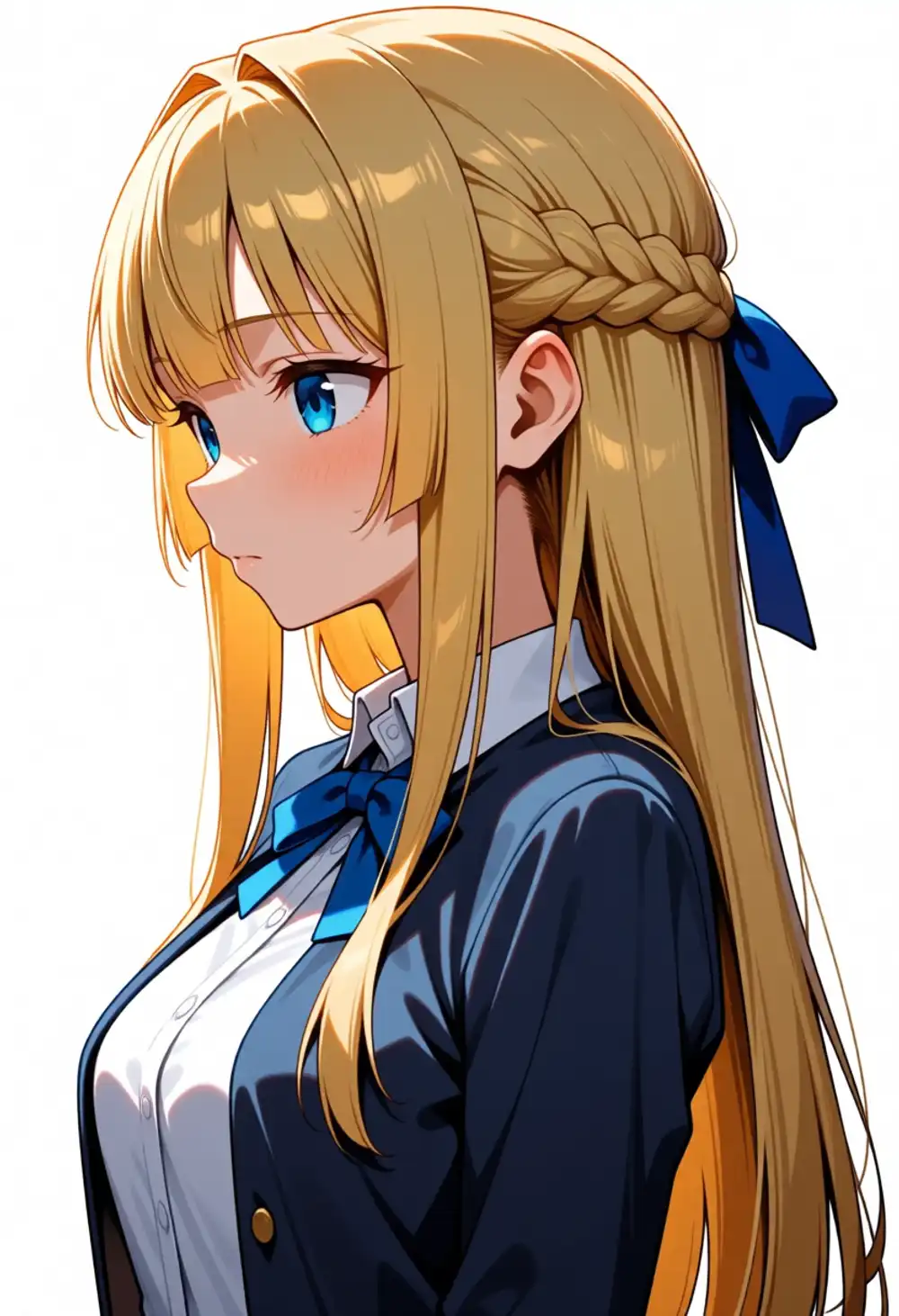 Condition A2 image 3. 3/4 view, dark blazer-style outfit