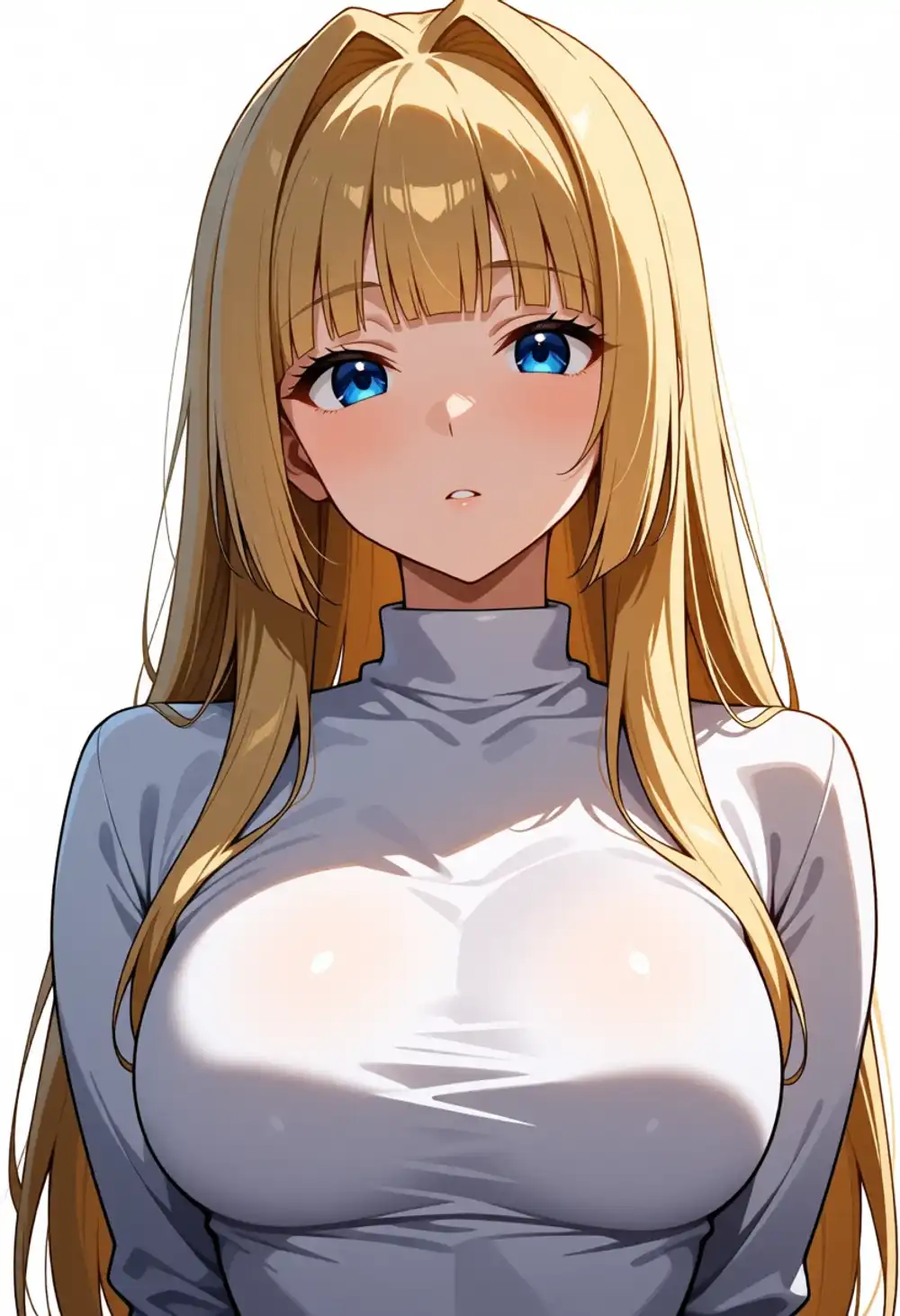 Condition M image 2. Front-facing, white turtleneck, subtle intake