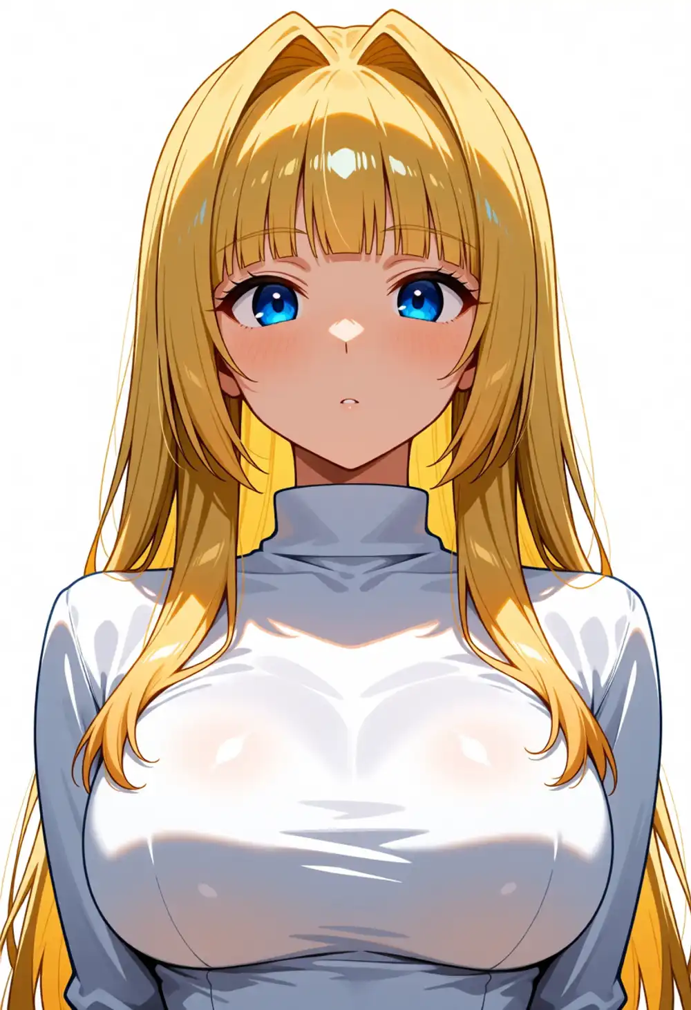 Condition M image 4. Front-facing, white turtleneck, small intake peak at temples