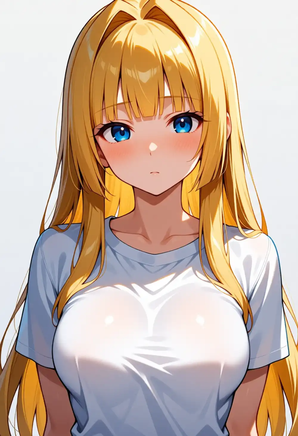 Condition AA image 1. Front, white T-shirt, hime cut feel is weak