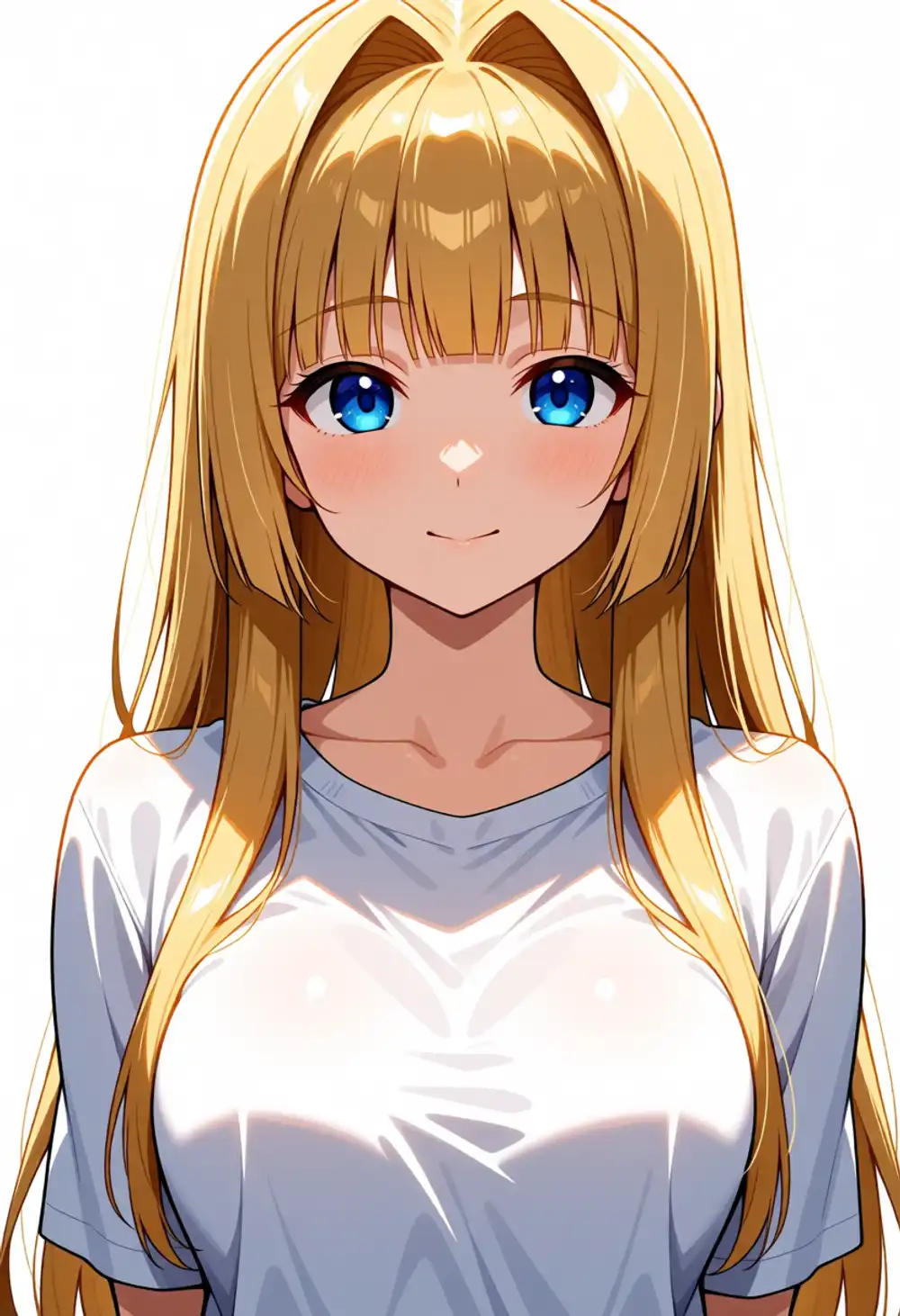 Condition AA image 2. Front, white T-shirt, smile, hime cut not clearly out