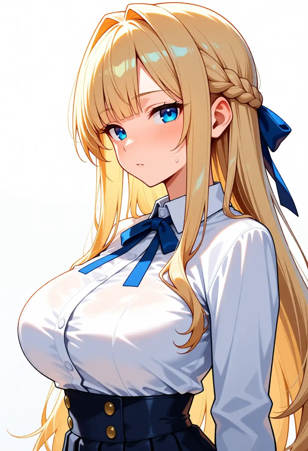 Condition R image 4. 3/4 view, white blouse + dark corset, small intake