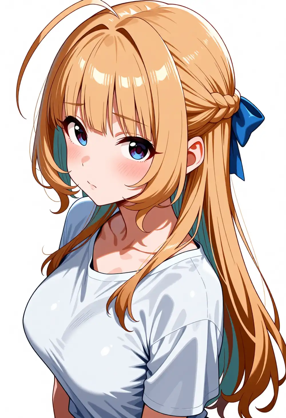 AC-りあむ1。金髪+毛先に水色グラデが漏れ、白Tシャツ、薄いインテーク