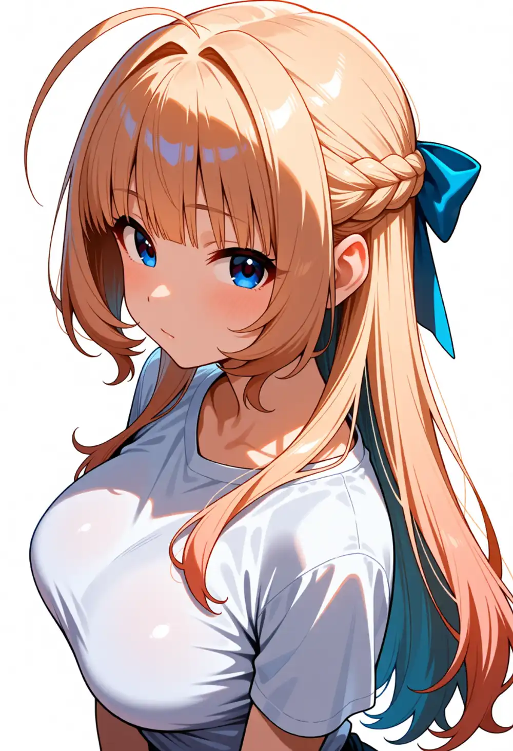 AC-りあむ3。同様、毛先水色グラデ、白Tシャツ、薄いインテーク