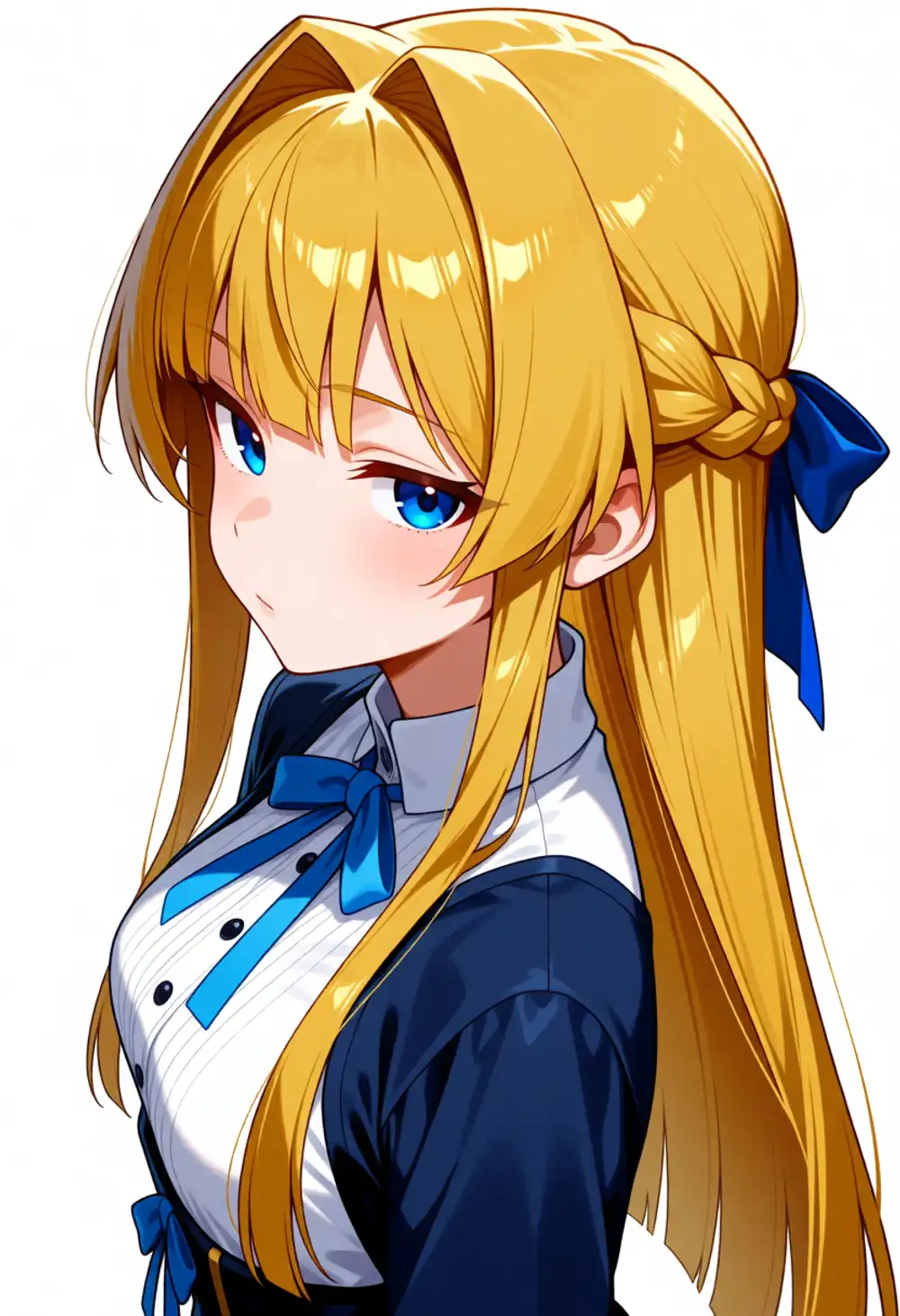 AF-ハイブリッド2。3/4寄り、青系制服、薄いインテーク、姫カット寄り前髪