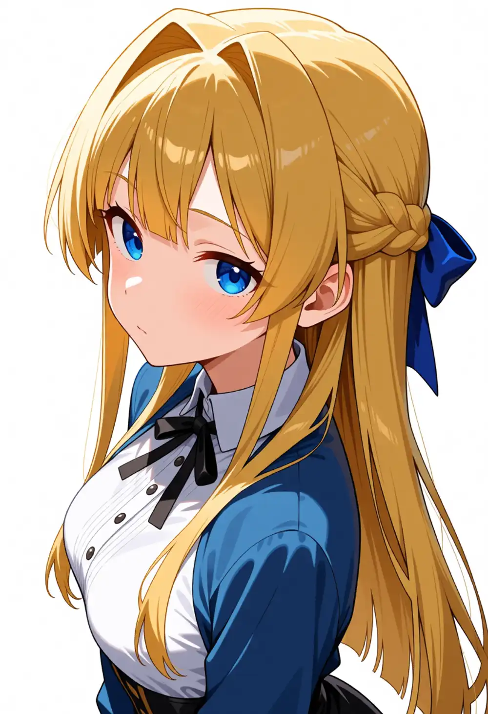 AF-ハイブリッド3。3/4寄り、ぱっつん前髪寄り、紺ジャケット+白カラー+黒リボン、薄いインテーク