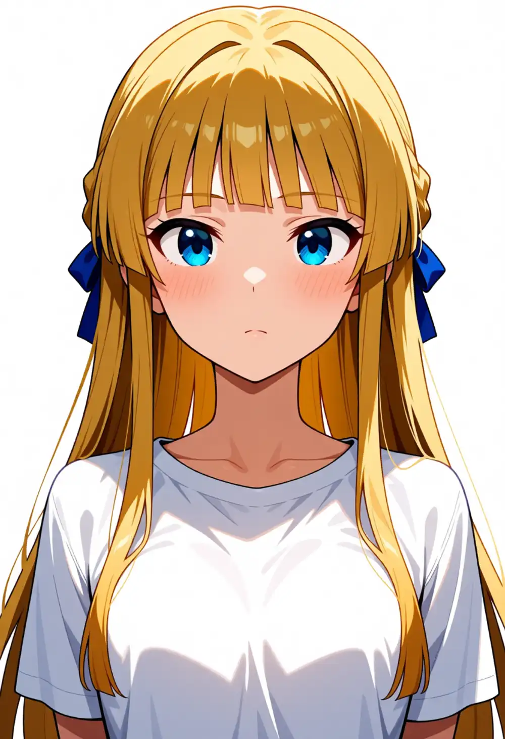 AH-調整1。真正面、ぱっつん寄り、左右対称、白Tシャツ、触覚は顎下まで、参考画像より短い