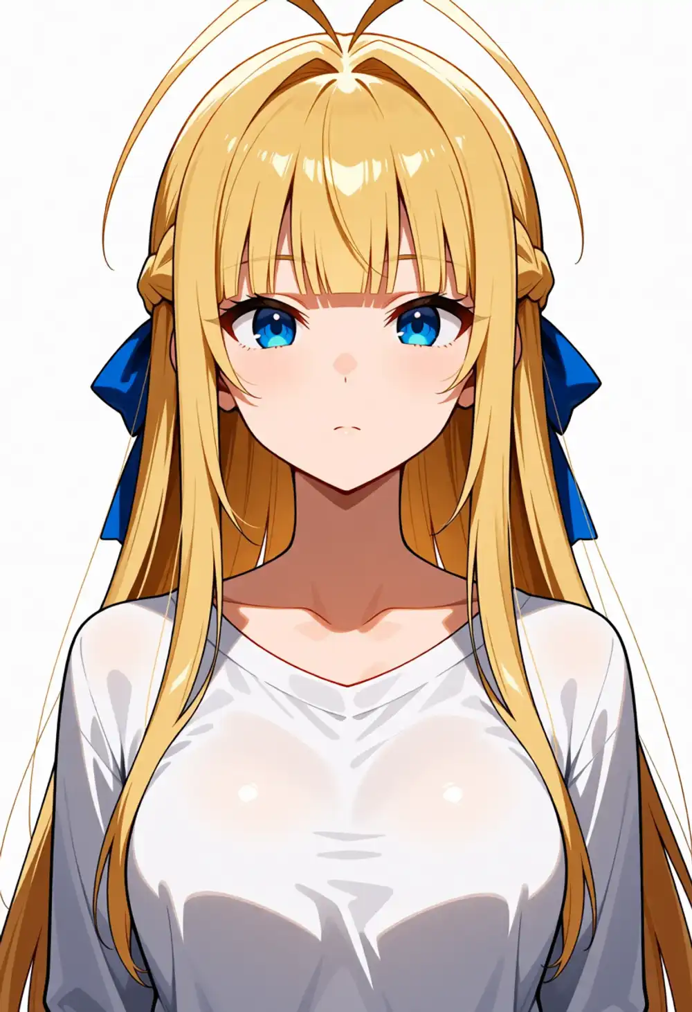 AI-4。真正面、ぱっつん、触覚長、白オフショル、アホ毛長