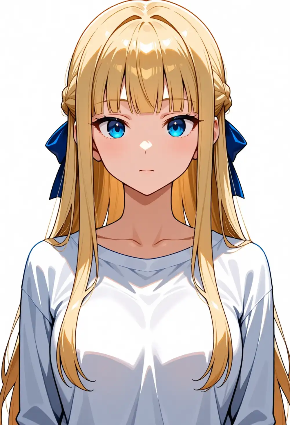 AK-2。真正面、ぱっつん、触覚長、白オフショル、頭頂部に短いアホ毛が薄く残存