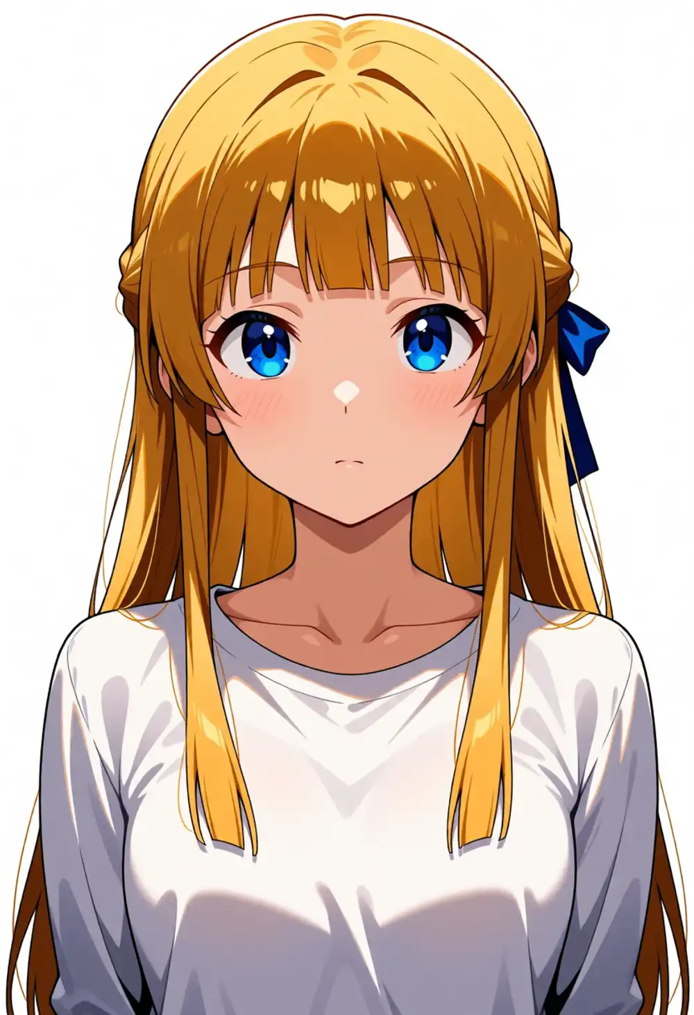 AO-2。同様、ハーフアップ青リボン、白Tシャツ、インテーク弱