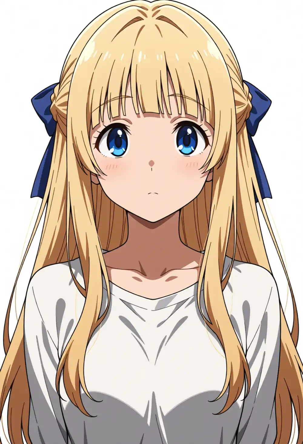 AP-1。京アニ風の絵柄、ぱっつん+長サイドロック+両側青リボン、インテークは控えめ