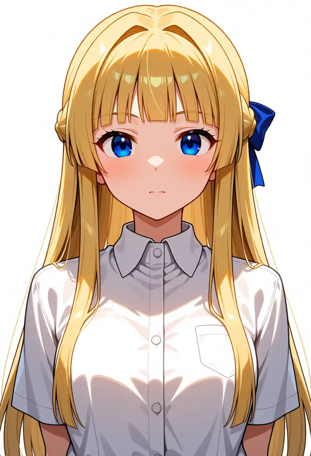 AQ-2。同様、姫カット寄り、白ボタンシャツ