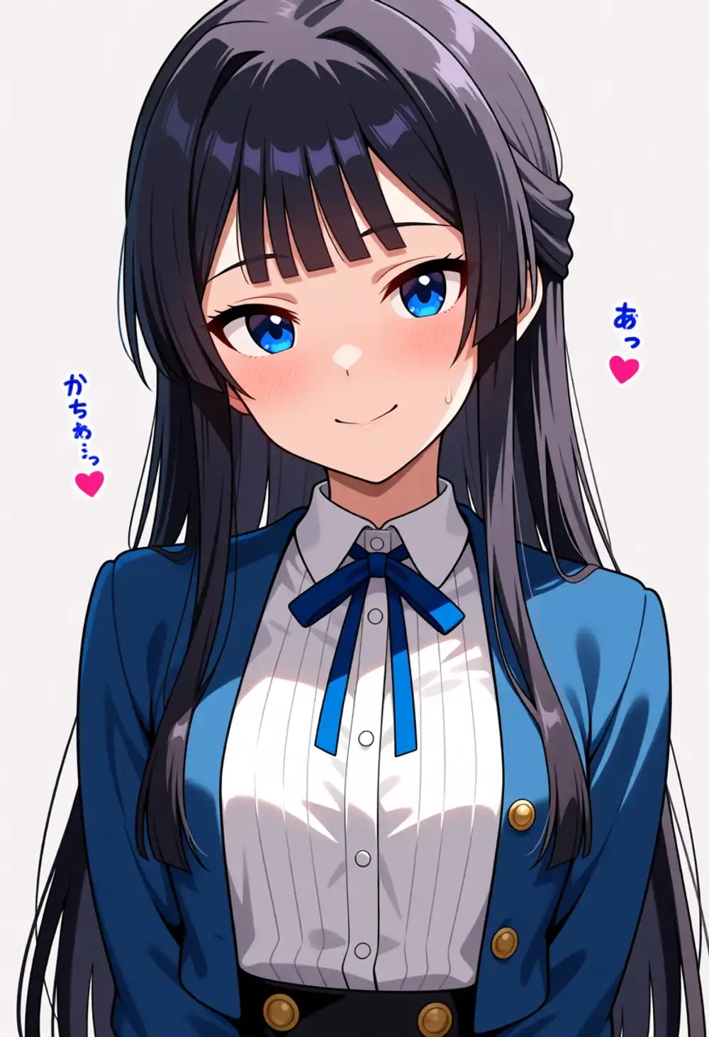 静香テスト4。笑顔、ハート背景、ミリマス制服、薄いインテーク