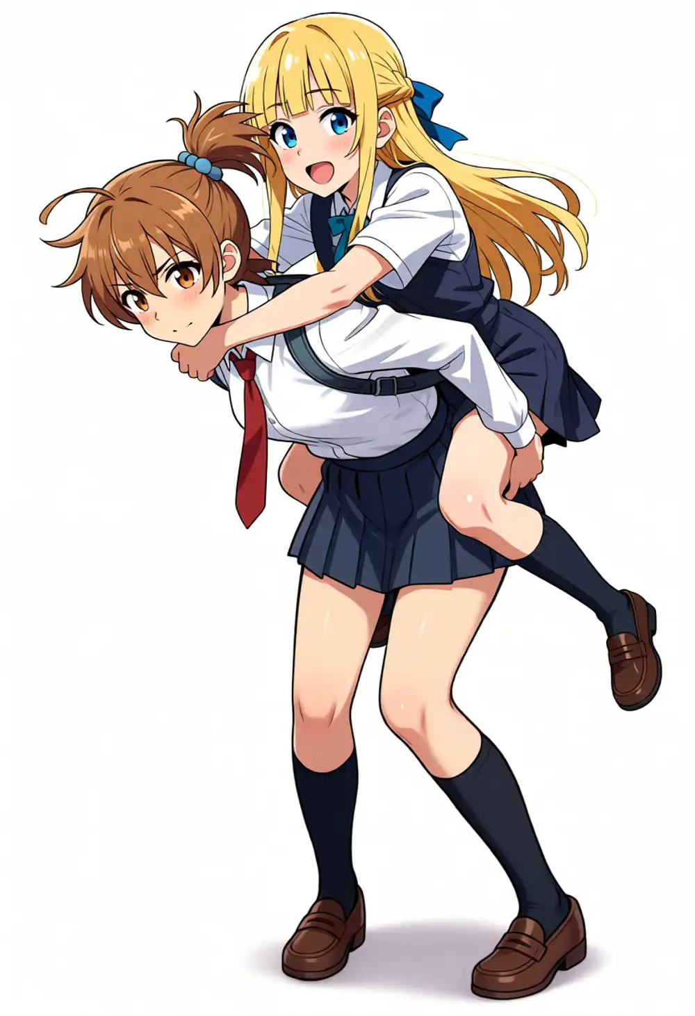 おんぶ。半ポーズを真面目に作るとケイは背中に乗る