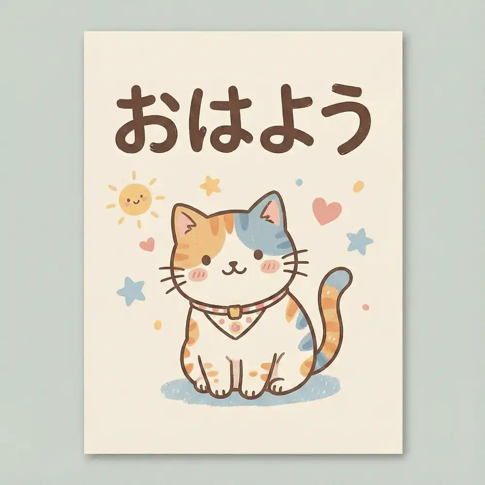 日本語ポスター。おはようの大見出しは読める