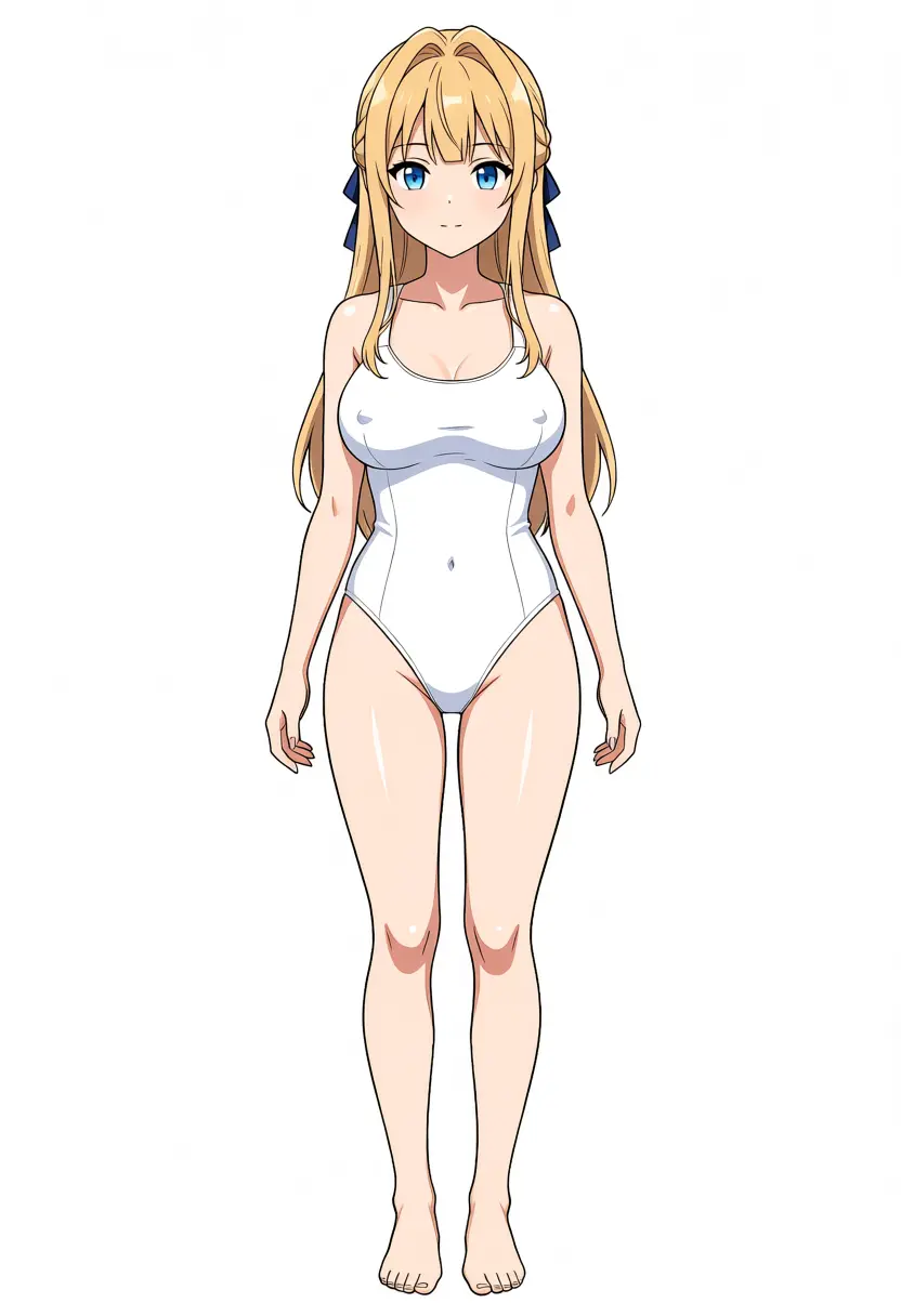 keichan single trigger, ep64 (long blonde hair, blue ribbon, blue eyes, white school swimsuit; locked to the original character)