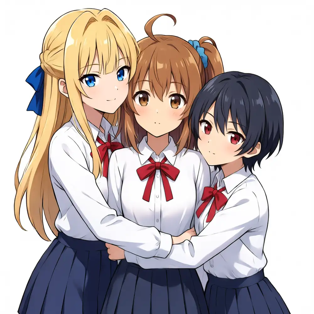 ep143 trigger-only output 3. Kana's brown, Kei's blonde, and Koharu's dark hair don't mix