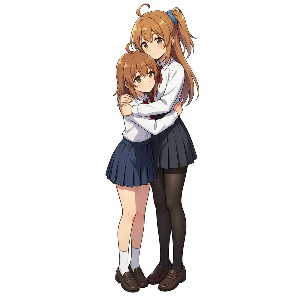 s04 Qwen版。2人とも茶髪でけいが消えている。長身側がサイドポニーになり身長関係も逆転