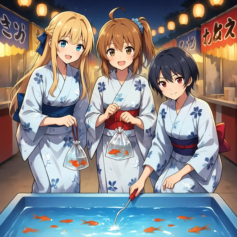 s06 Qwen版フリーフォーム。けい・かなが袋持ちでこはるがポイ持ち。持ち主が逆転