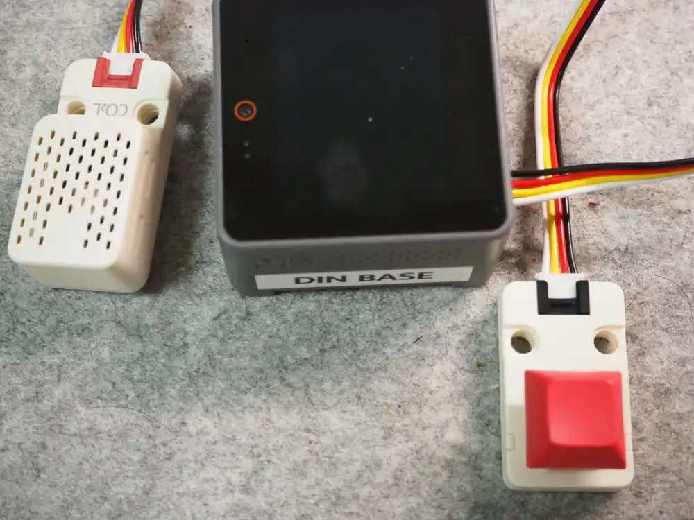 CoreS3 (DIN Base) with the Key unit connected
