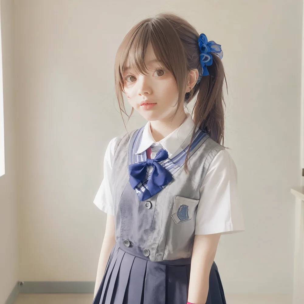 SeFi-Image 2B turboで正面向き指定・別seedで生成したキャラクター。同様に斜め向きで、虹彩が過大で視線が微妙に合っていない