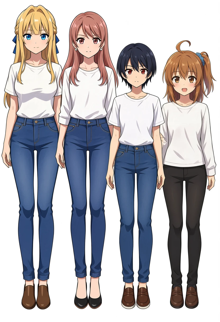 order3(keichan, kurara, koharu, kanachanの順)の教師P3。左からkeichan(金髪+青リボン)・kurara(rose-brown髪+ピアス)・koharu(黒髪赤目)・kanachan(サイドポニー+アホ毛)。指示順と見た目の特徴は一致しているが、身長はkanachanがkoharuより低く出ている