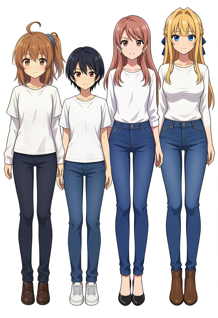order4(kanachan, koharu, kurara, keichanの順)の教師P3。左からkanachan(サイドポニー+アホ毛)・koharu(黒髪赤目、最も低身長)・kurara(rose-brown髪+ピアス)・keichan(金髪+青リボン、kuraraと同身長)が指示順・見た目の特徴とも一致