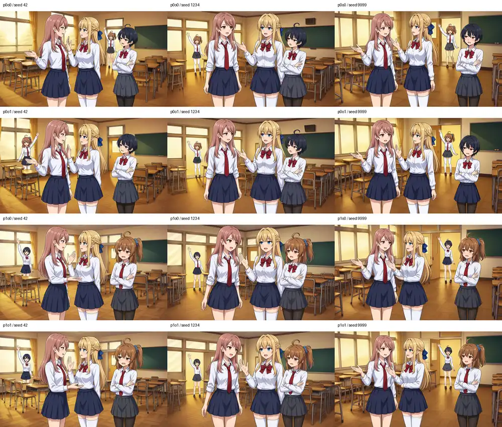 かなとこはるの役割×衣装を独立に入れ替えた4通り×3シード