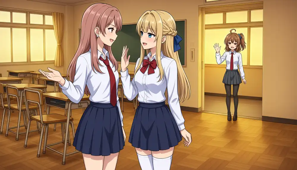 v3 seed42。衣装を人物の動作文に入れるとこはるが消え、腕組みは別人がやっていた