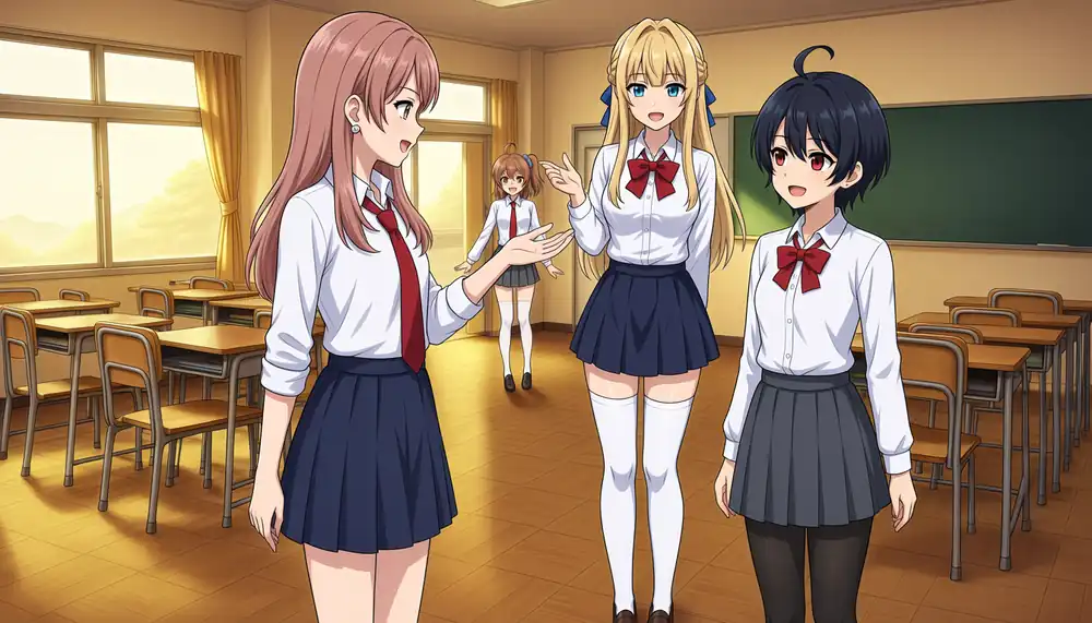 Qwen=010, T5=010. No wave from Kana; Kurara and Koharu face each other and Kei stays toward the camera