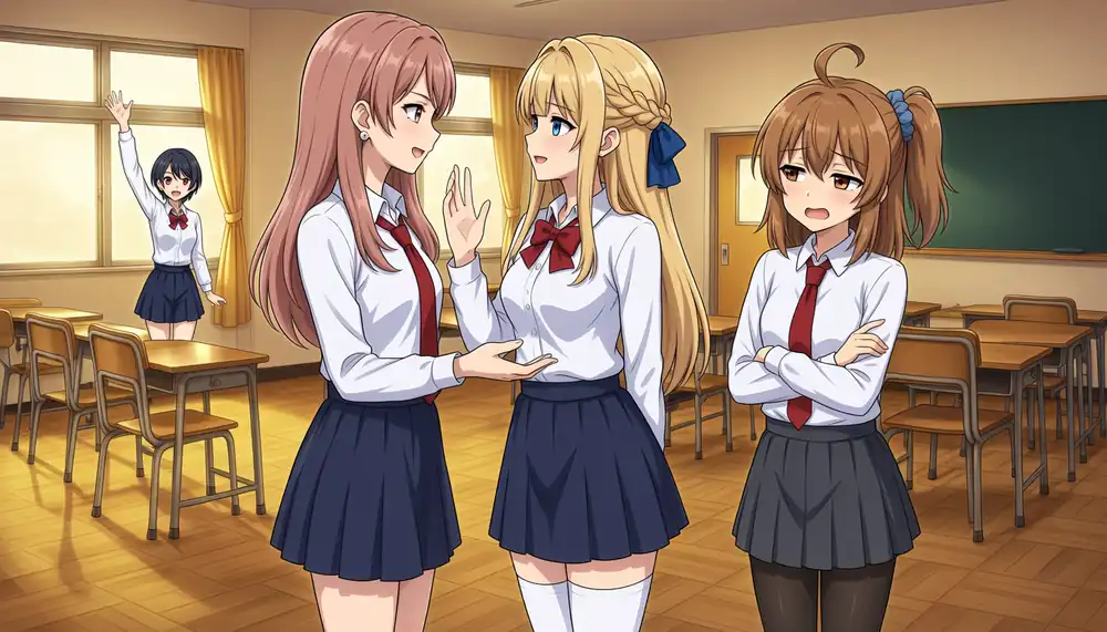 DiT-only on P1O0. Full-like identities and style, with the black tights on Kana foreground-right