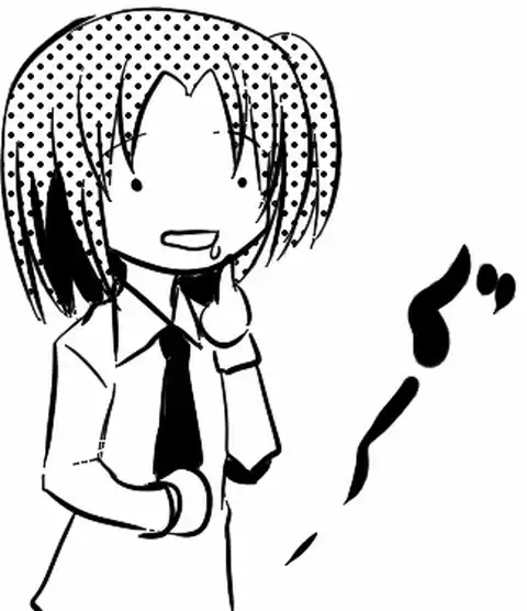The original: a black-and-white image, facing right, index finger raised beside the mouth, the other hand on the stomach, mouth open