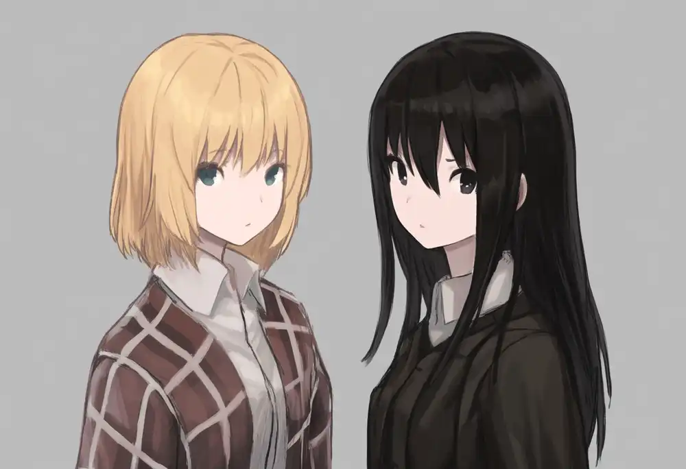 E0 プロンプトA seed 44(指示は左blonde・右black)