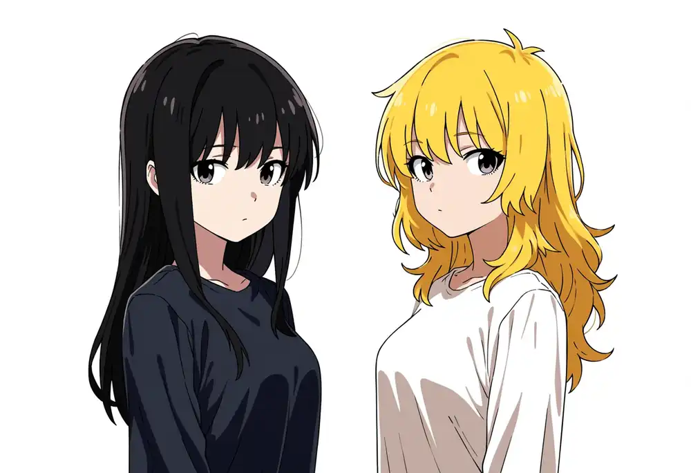 E0 プロンプトB seed 43(指示は左black・右blonde)